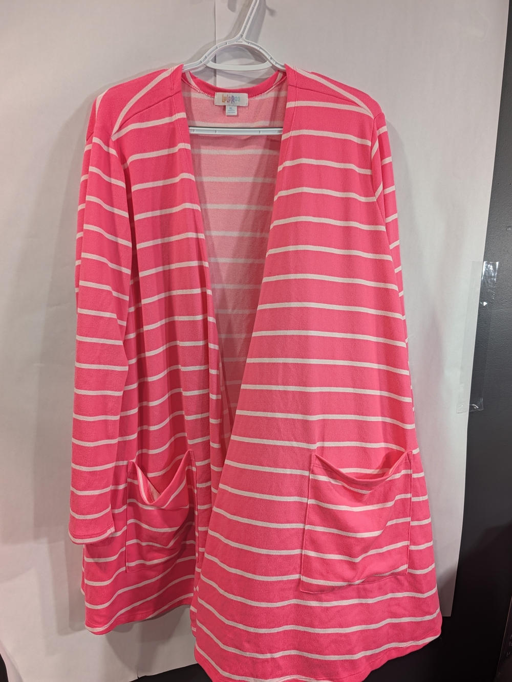 LuLaRoe Hot Pink & White Striped Open Cardigan